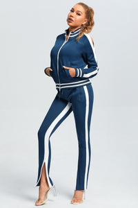 BLUE COLD SHOULDER TRACKSUIT