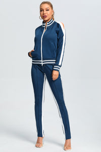 BLUE COLD SHOULDER TRACKSUIT