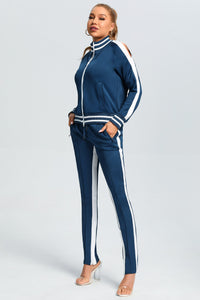 BLUE COLD SHOULDER TRACKSUIT