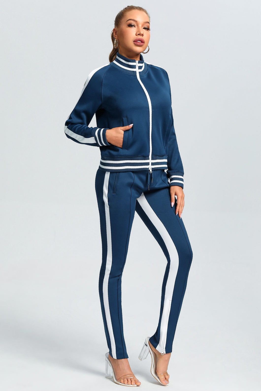 BLUE COLD SHOULDER TRACKSUIT