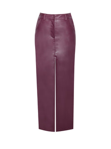 NOYA PURPLE FRONT SLIT VEGAN LEAHTER SKIRT