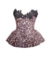 Load image into Gallery viewer, QIARA CHEETAH PRINT PEPLUM TOP WITH LACE TRIM