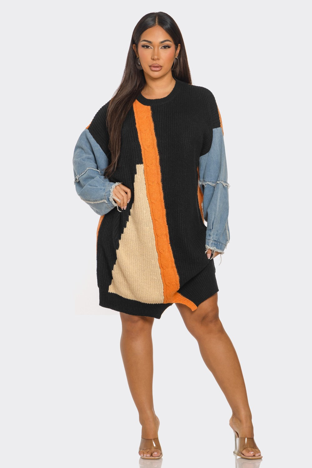 ABBY KNITTED DENIM SWEATER DRESS