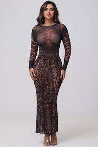 JILA LEOPARD PRINT MESH MAXI DRESS