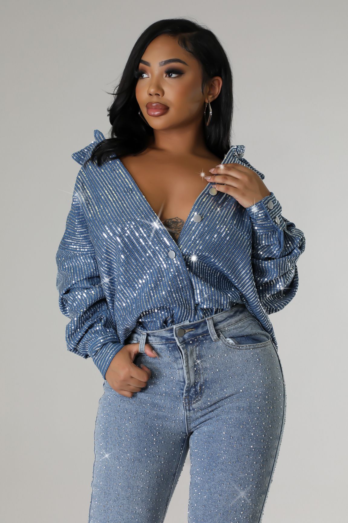 AREA Cropped embellished denim top