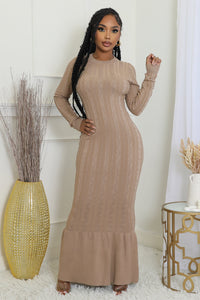 KHAKI SWEATER MAXI DRESS