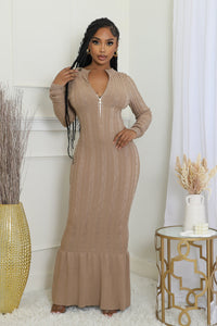 KHAKI SWEATER MAXI DRESS