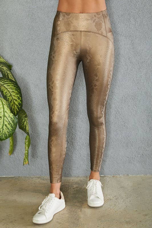 PU EMBOSSED SNAKE PRINT MOTION LEGGINGS