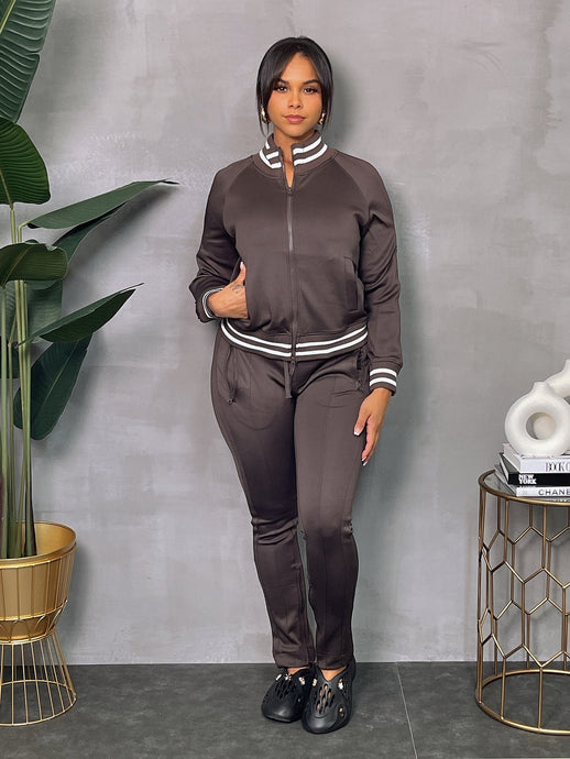 BROWN OPEN SHOULDER TRACKSUIT