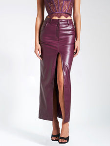 NOYA PURPLE FRONT SLIT VEGAN LEAHTER SKIRT