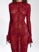 Load image into Gallery viewer, WAYLYNN BURGUNDY BURNOUT VELVET DETAIL MESH BACKLESS MAXI DRESS