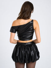 Load image into Gallery viewer, YUNA VEGAN LEATHER BUBBLE HEM SKIRT