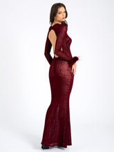 Load image into Gallery viewer, PATRICIA BURGUNDY LEOPARD BURNOUT VELVET MESH BACKLESS MAXI DRESS