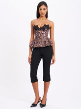 Load image into Gallery viewer, QIARA CHEETAH PRINT PEPLUM TOP WITH LACE TRIM