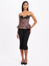 Load image into Gallery viewer, QIARA CHEETAH PRINT PEPLUM TOP WITH LACE TRIM