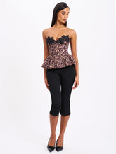 Load image into Gallery viewer, QIARA CHEETAH PRINT PEPLUM TOP WITH LACE TRIM