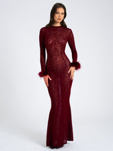 Load image into Gallery viewer, PATRICIA BURGUNDY LEOPARD BURNOUT VELVET MESH BACKLESS MAXI DRESS