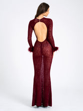 Load image into Gallery viewer, PATRICIA BURGUNDY LEOPARD BURNOUT VELVET MESH BACKLESS MAXI DRESS