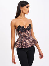 Load image into Gallery viewer, QIARA CHEETAH PRINT PEPLUM TOP WITH LACE TRIM