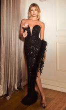 Load image into Gallery viewer, HIGH LOW SEQUIN FEATHER GOWN