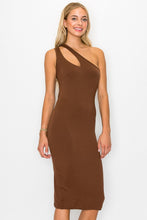 Load image into Gallery viewer, ONE SHOULDER KEYHOLE BODYCON MIDI DRESS