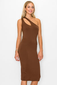 ONE SHOULDER KEYHOLE BODYCON MIDI DRESS