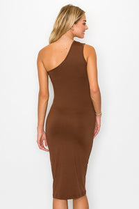 ONE SHOULDER KEYHOLE BODYCON MIDI DRESS