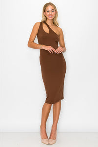 ONE SHOULDER KEYHOLE BODYCON MIDI DRESS