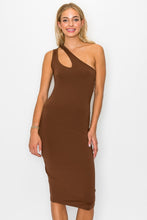 Load image into Gallery viewer, ONE SHOULDER KEYHOLE BODYCON MIDI DRESS