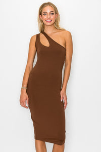 ONE SHOULDER KEYHOLE BODYCON MIDI DRESS