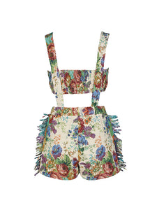 TAPESTRY BANDEAU & SUSPENDER SHORTS SET