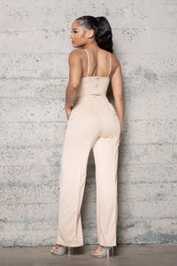 BUSTIER BODYSUIT W/ ELASTIC WAIST WIDE LEG PANTS SET