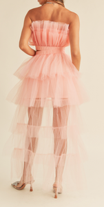 TULLE TUBE RUFFLE TOP AND LONG BACK SKIRT SET