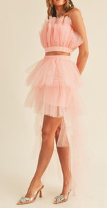 TULLE TUBE RUFFLE TOP AND LONG BACK SKIRT SET