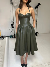 Load image into Gallery viewer, ELIANA OLIVE VEGAN LEATHER DRESS