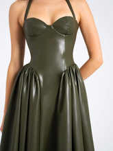 Load image into Gallery viewer, ELIANA OLIVE VEGAN LEATHER DRESS