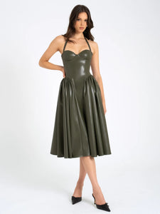 ELIANA OLIVE VEGAN LEATHER DRESS