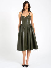 Load image into Gallery viewer, ELIANA OLIVE VEGAN LEATHER DRESS