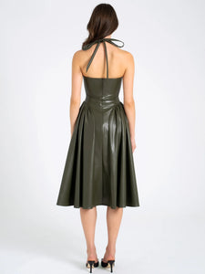 ELIANA OLIVE VEGAN LEATHER DRESS