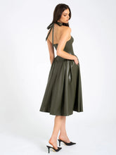 Load image into Gallery viewer, ELIANA OLIVE VEGAN LEATHER DRESS