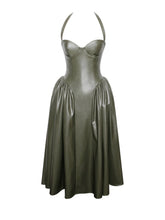 Load image into Gallery viewer, ELIANA OLIVE VEGAN LEATHER DRESS