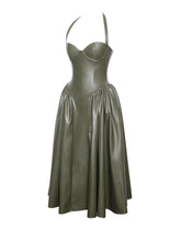 Load image into Gallery viewer, ELIANA OLIVE VEGAN LEATHER DRESS