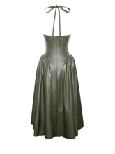 Load image into Gallery viewer, ELIANA OLIVE VEGAN LEATHER DRESS