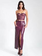 Load image into Gallery viewer, NOYA PURPLE FRONT SLIT VEGAN LEAHTER SKIRT