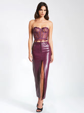 Load image into Gallery viewer, NOYA PURPLE FRONT SLIT VEGAN LEAHTER SKIRT