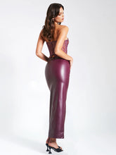 Load image into Gallery viewer, NOYA PURPLE FRONT SLIT VEGAN LEAHTER SKIRT