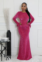 Load image into Gallery viewer, PINK BURNOUT VELVET DETAIL MESH BACKLESS MAXI DRESS