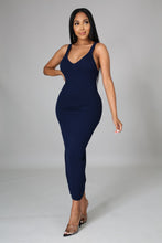 Load image into Gallery viewer, RIBBED FITTED NAVY DRESS