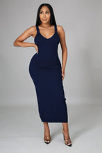 Load image into Gallery viewer, RIBBED FITTED NAVY DRESS