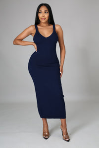 RIBBED FITTED NAVY DRESS